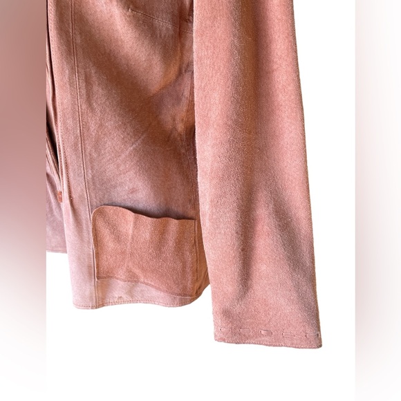 Vintage Retro Margaret Godfrey Peach Suede Leather Pleat Front Jacket, Size 12 - Picture 4 of 8